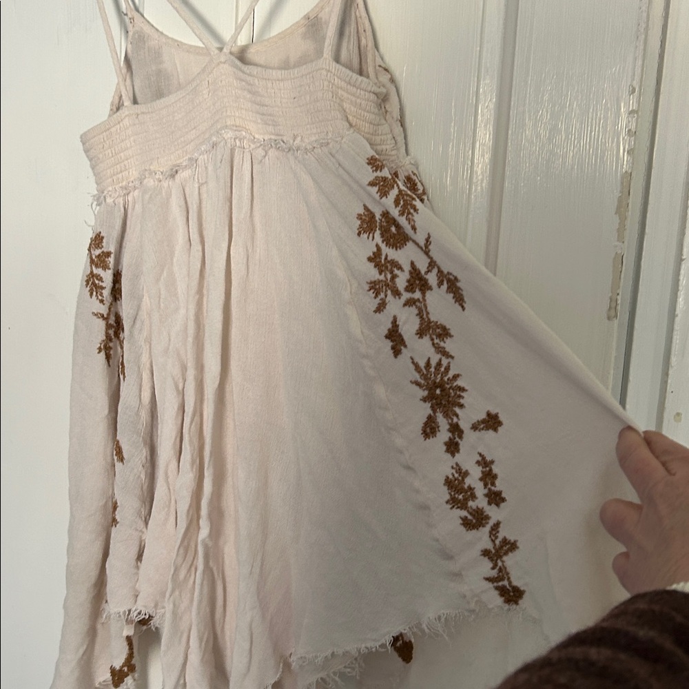 FP Embroidered Cream and Brown Sleeveless Top slip mini dress - Picture 13 of 17